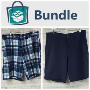 Mens 34 Work Shorts 2pc Bundle Blue OP Flex 4-Way Stretch Hybrid Beach Walkshort